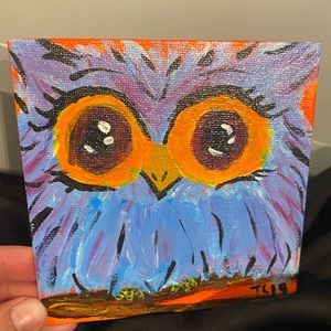Hand painted whimsical owl. 5x5 flat canvas.